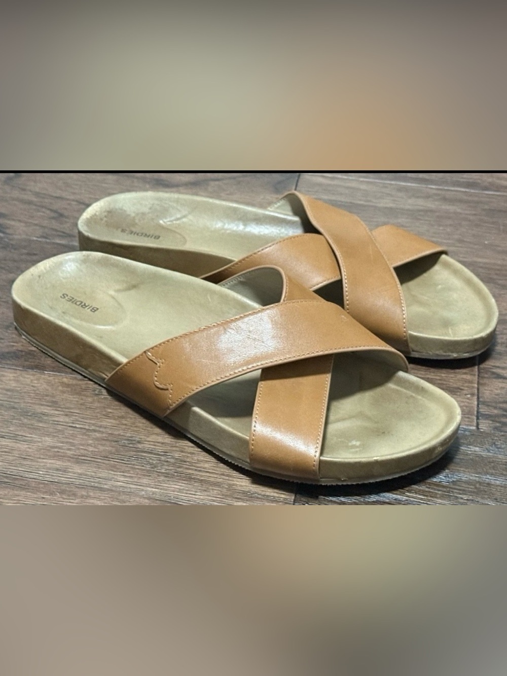 Birdies Robin Slide Sandal Criss Cross Vamp Strap Brown Women's Size 8